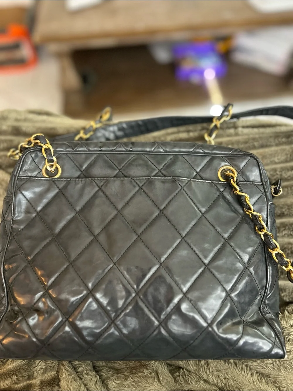VINTAGE CHANEL Black Quilted Leather Shoulder Bag